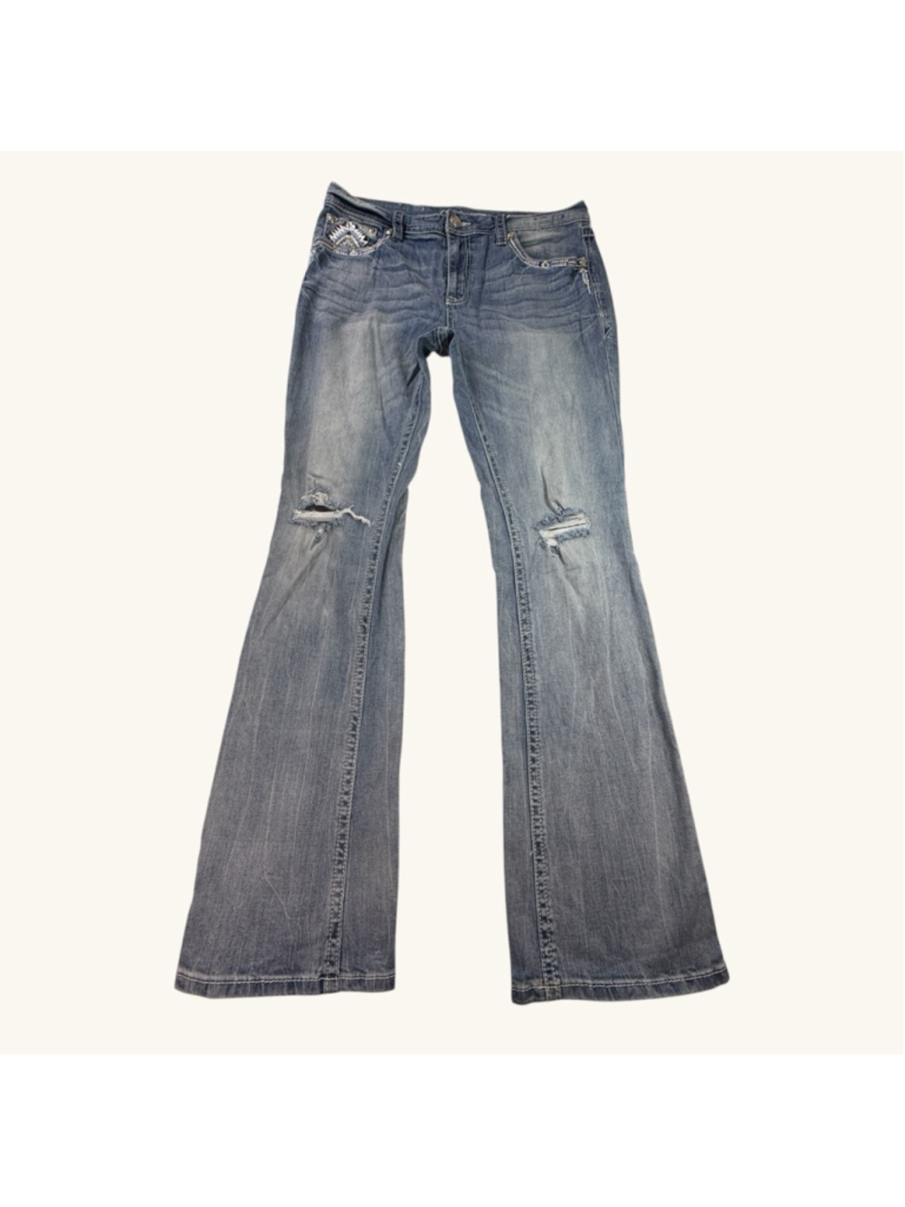 Grace in LA Easy Fit 32 Bootcut Flare Jeans Distressed Embellished Pockets